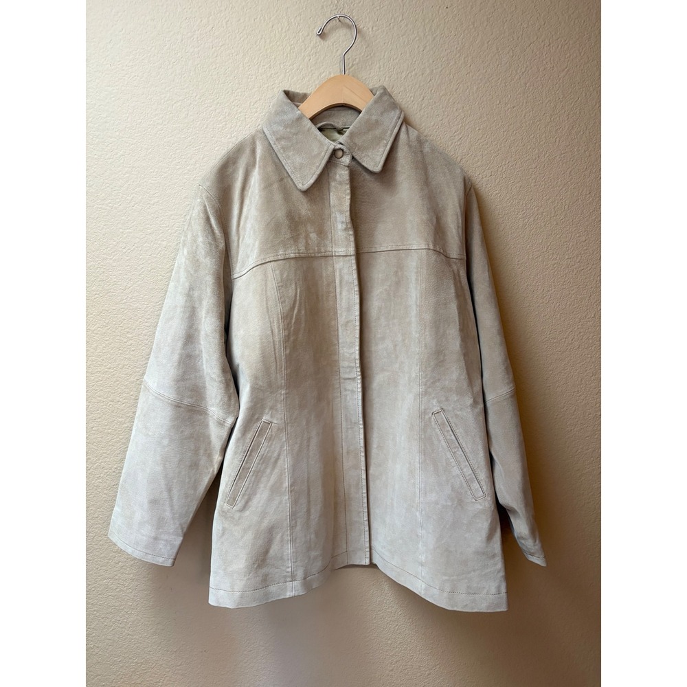 Vintage AMI Jacket Womens Medium M Tan Sand Genuine Suede Leather Zip Coat